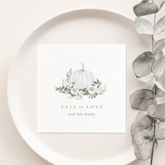 White Autumn Pumpkin Greenery Baby Shower Napkin (Creator Uploaded)