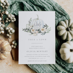 White Autumn Pumpkin Greenery Bridal Shower Invitation