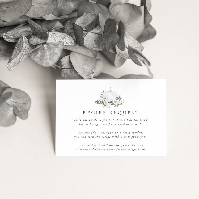 White Autumn Pumpkin Greenery Bridal Shower Recipe Enclosure Card (Creator Uploaded)