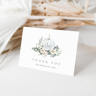 White Autumn Pumpkin Greenery Bridal Shower Thank You Card