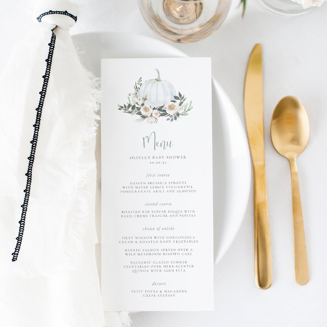 White Autumn Pumpkin Greenery Event Menu (Creator Uploaded)