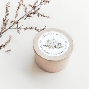 White Autumn Pumpkin Greenery Monogram Favour Classic Round Sticker