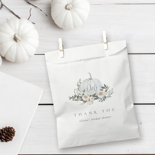 White Autumn Pumpkin Greenery Thank You Favour Bag (Creator Uploaded)