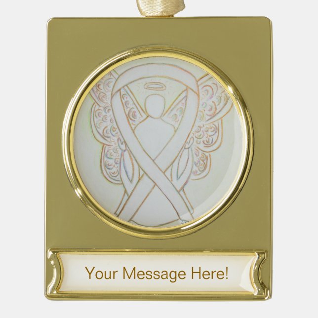 White Awareness Ribbon Angel Art Custom Ornament (Front)