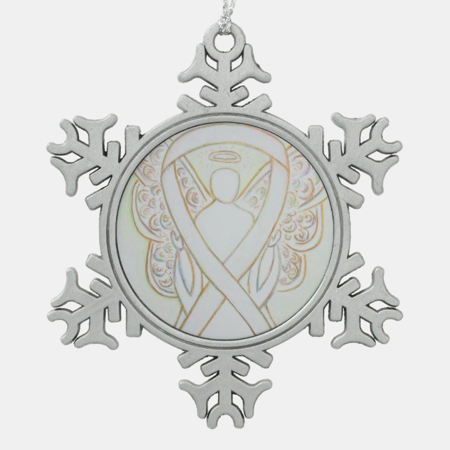 White Awareness Ribbon Angel Customised Ornament (Front)