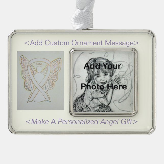 White Awareness Ribbon Angel Holiday Ornaments (Front)