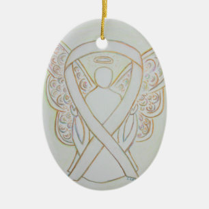 White Awareness Ribbon Angel Pendant Ornament