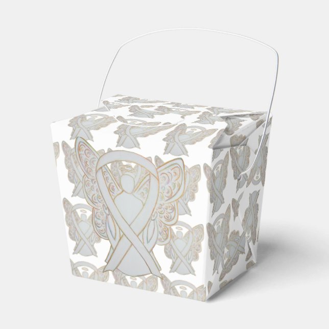 White Awareness Ribbon Angel Take Out Favour Boxes (Front Side)
