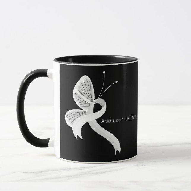 White Awareness Ribbon Butterfly Coffee Mug (Left)