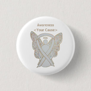 White Awareness Ribbon Custom Angel Art Pin Button
