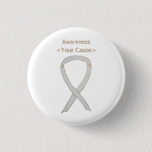 White Awareness Ribbon Custom Art Pin Button