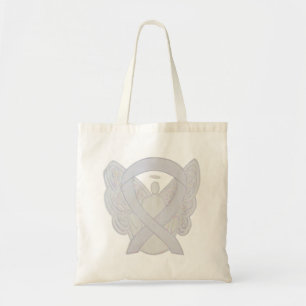 White Awareness Ribbon Custom Art Tote Bag