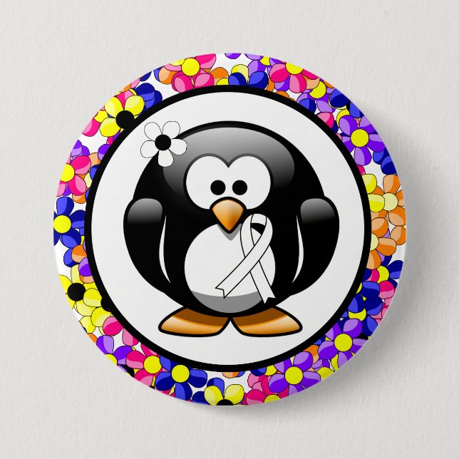 White Awareness Ribbon Penguin 7.5 Cm Round Badge (Front)