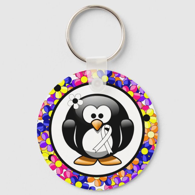 White Awareness Ribbon Penguin Key Ring (Front)