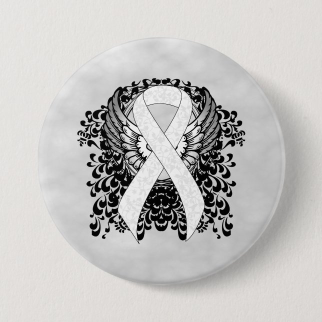 White Awareness Ribbon with Wings 7.5 Cm Round Badge (Front)