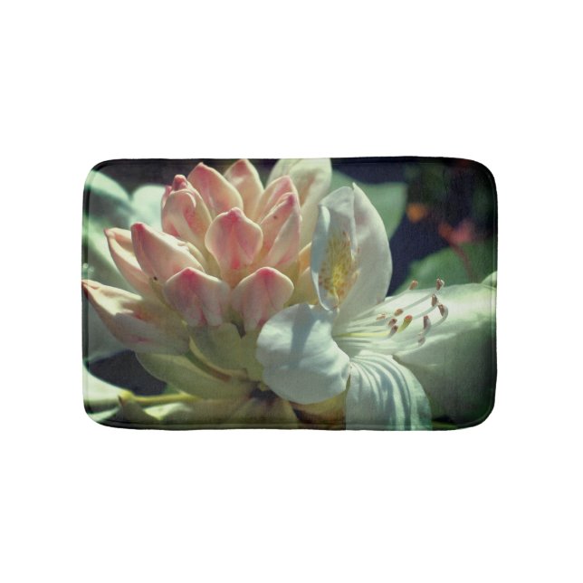 White Azalea Flower Blossom And Bud Bath Mat (Front)
