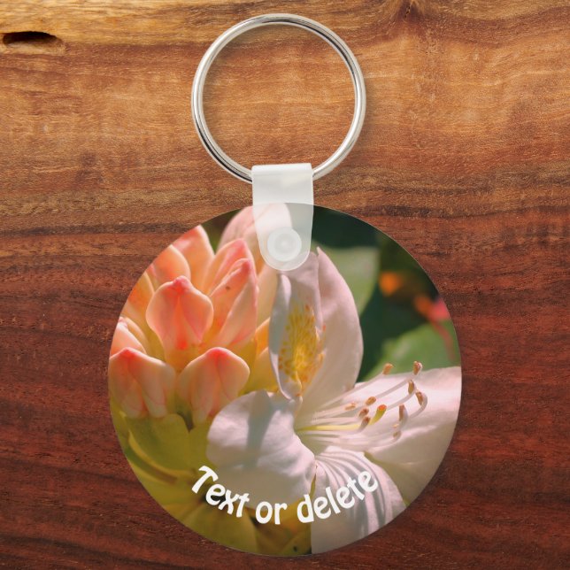 White Azalea Flower Personalised Key Ring (Front)