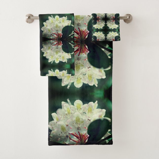 White Azalea Flower With Raindrops Abstract   Bath Towel Set (Insitu)