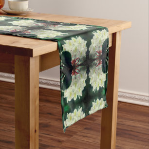 White Azalea Flower With Raindrops Abstract Short Table Runner