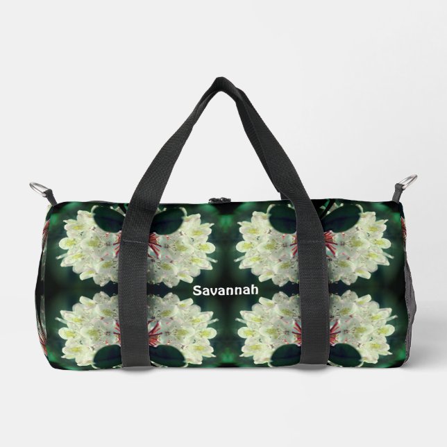 White Azalea Flowers Personalised Duffle Bag (Front)