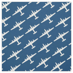 White B-24 Liberator Aircraft Pattern Blue Fabric