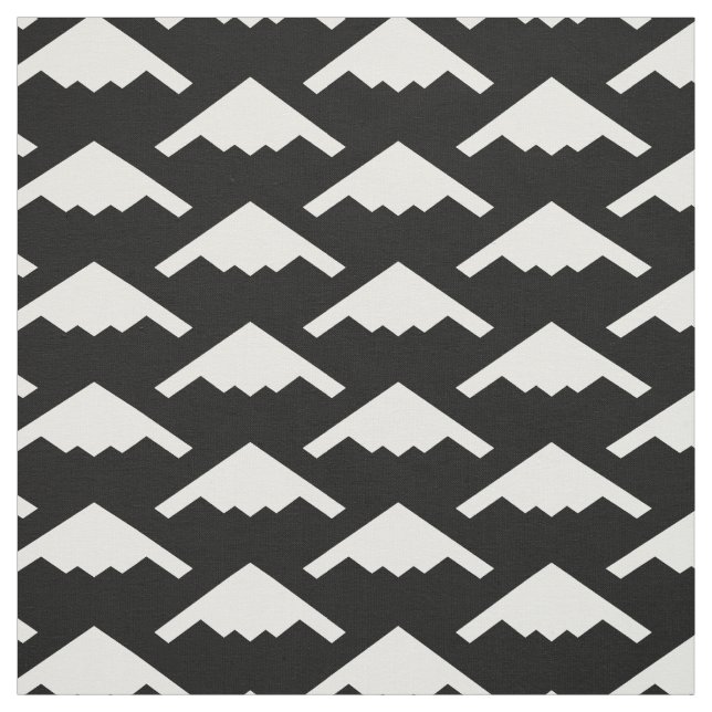 White B-2 Spirit Stealth Bomber Pattern on Black Fabric (Swatch)