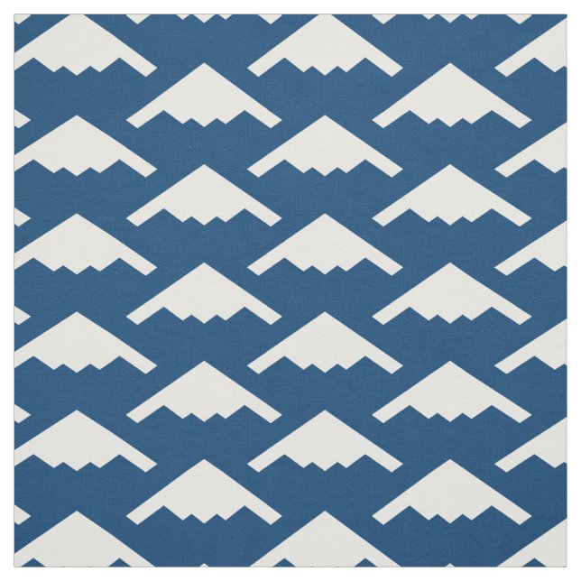 White B-2 Spirit Stealth Bomber Pattern on Blue Fabric (Swatch)