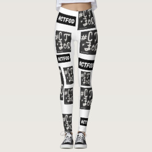 White B&W #CTFOD newspaper spraypaint Leggings