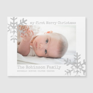 White Baby 1st Christmas Photo Snowflakes