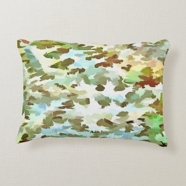 White, Baby Blue and Green Camouflage Pattern Decorative Cushion (Back)