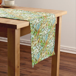 White, Baby Blue and Green Camouflage Pattern Short Table Runner