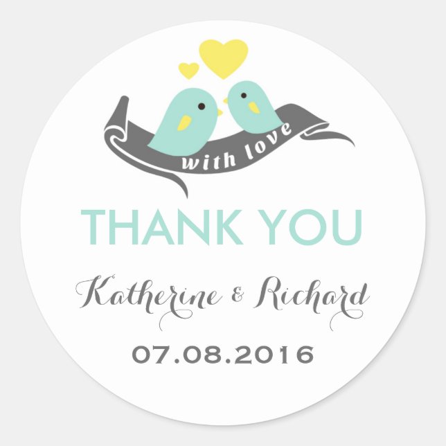 White Baby Blue Lovebirds Wedding Favour Sticker (Front)