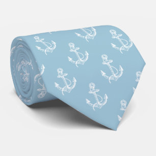 White & Baby Blue Nautical Boat Anchors Tie