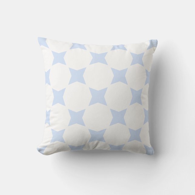 White & Baby Blue Pastel Star Pattern Design Cushion (Front)