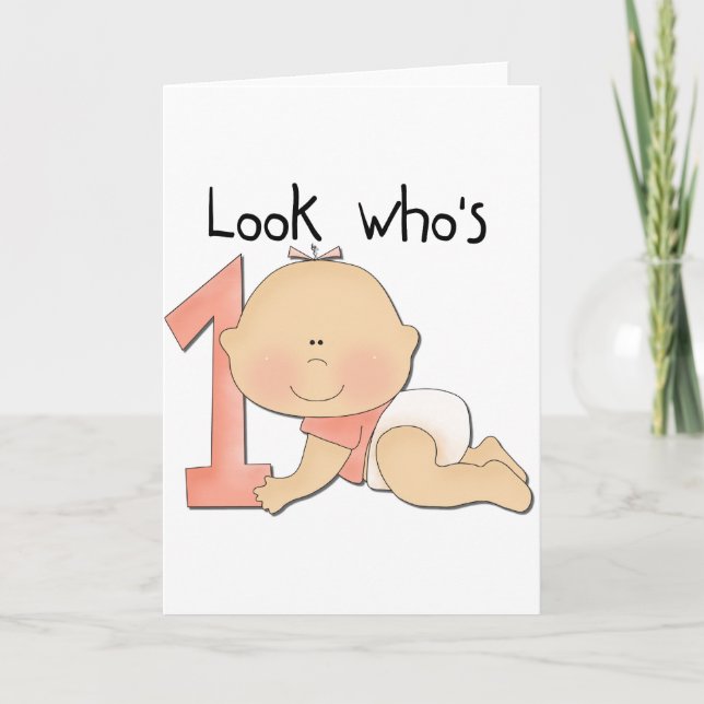 White Baby Girl 1st Birthday Tshirts and Gifts Card (Front)