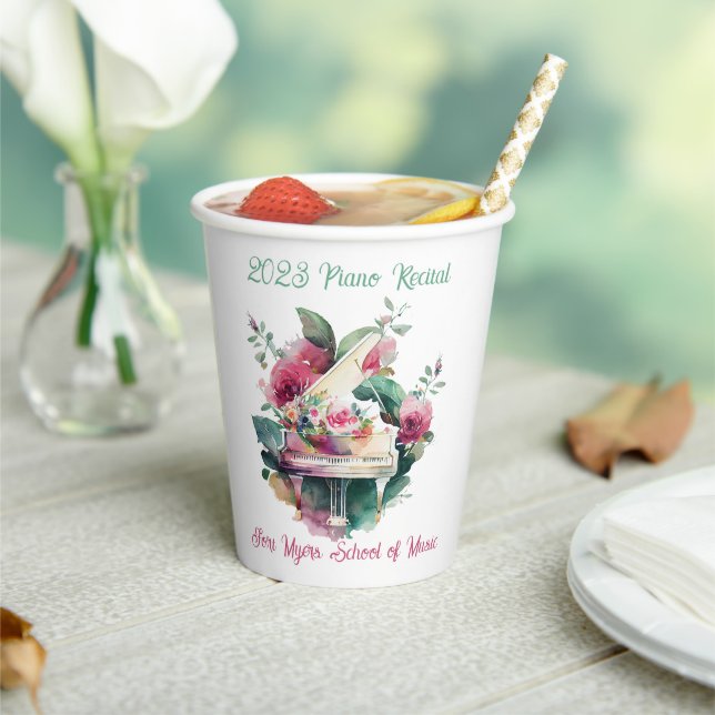 White Baby Grand Piano Recital Paper Cups (Insitu)