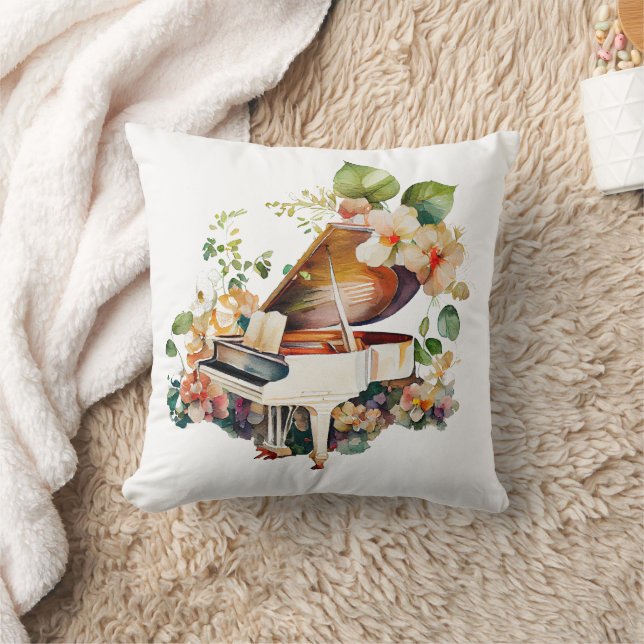 White Baby Grand Piano Watercolor Cushion (Blanket)