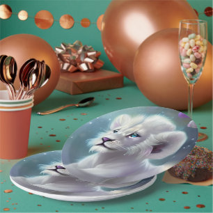 White Baby Lion Cub Fantasy Paper Plate