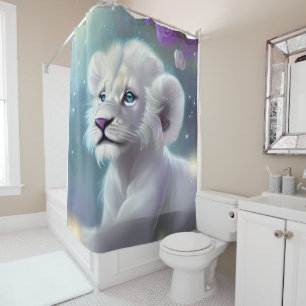 White Baby Lion Cub Fantasy Shower Curtain