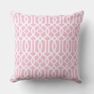 White Baby Pink Moroccan Trellis Marocca Trellis Cushion