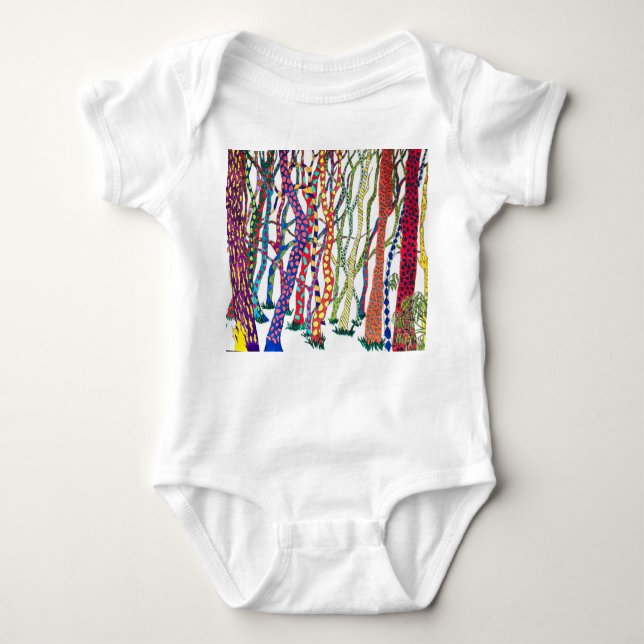 White baby t-shirt with crazy trees baby bodysuit (Front)