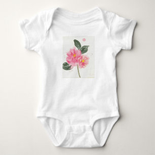 White baby t-shirt with pink camellia bodysuit