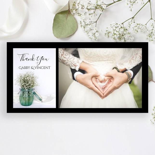White Babys Breath Blue Jar Vase Wedding Thank You Card (Creator Uploaded)