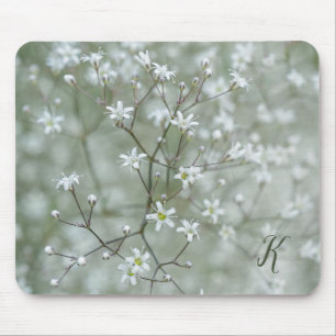 White Baby's Breath Floral Photo With Monogram Mouse Pad