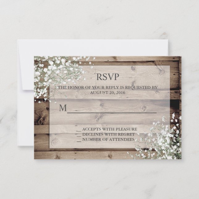 White Baby's Breath Rustic RSVP (Front)