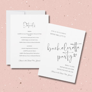 White Bachelorette Party Invitation Itinerary