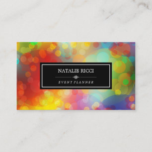 White Back Colourful Bokeh Event Planner Business Card