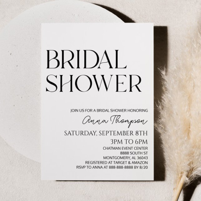 White Back Modern Minimalist Bridal Shower  Invitation (Creator Uploaded)