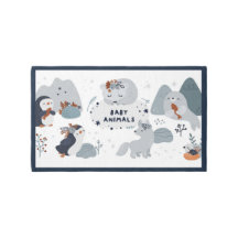 White Background Blue Border Baby Animals Plants