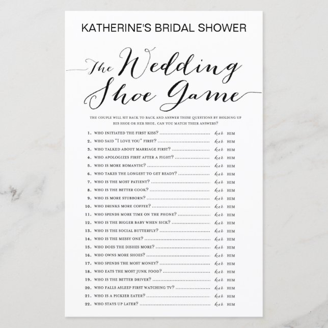 White Background Bridal Shower Game PRINTED (Front)